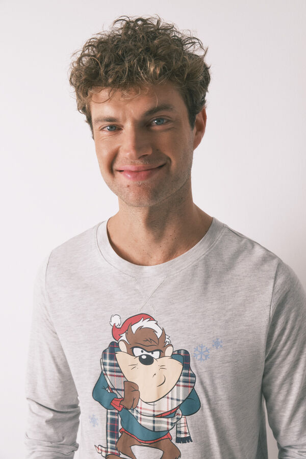 Women'secret Pijama largo hombre 100% algodón "Taz" gris