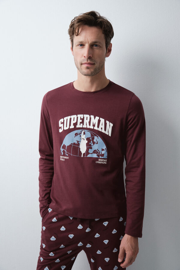 Women'secret Bordo pamučna duga pidžama Superman Bordo