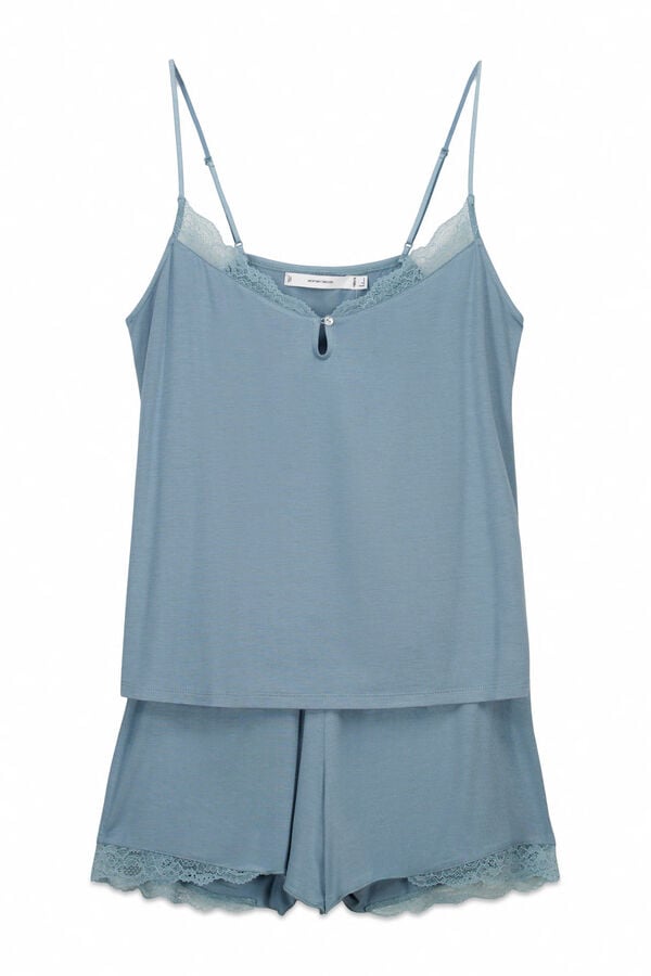 Women'secret Plava viskozna kratka pidžama mekana na dodir Plava