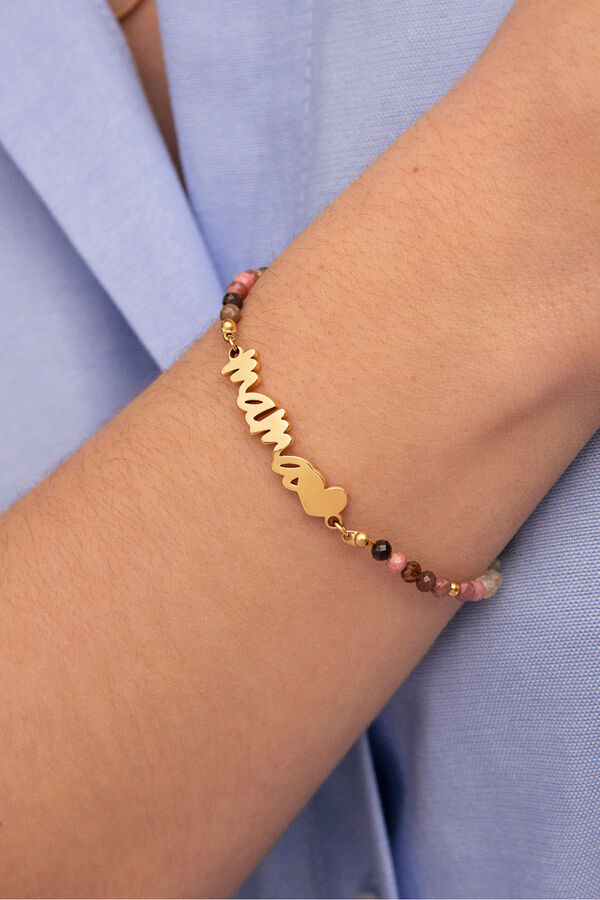 Singularu Pulsera Mam&aacute; Heart Tourmaline Acero Ba&ntilde;o Oro amarillo