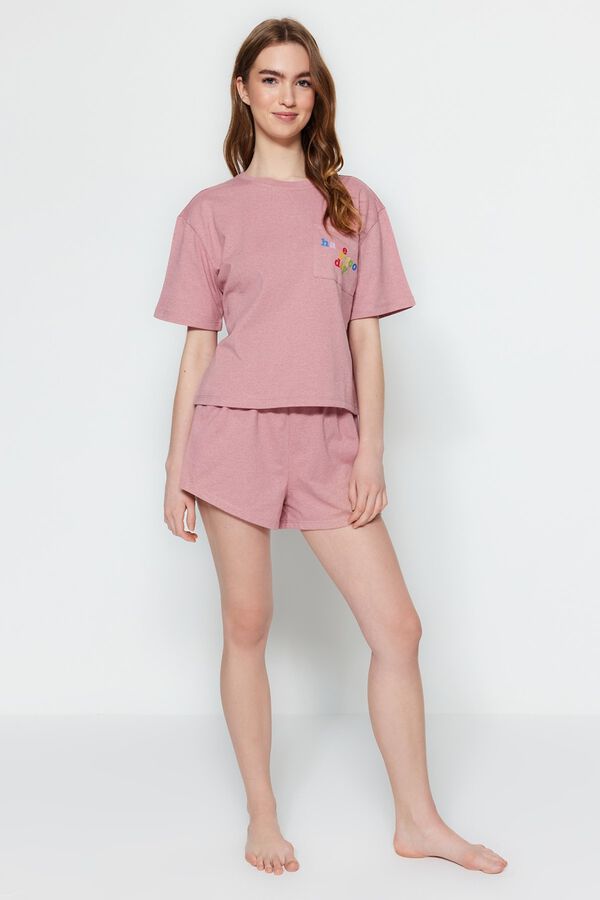 Trendyol Conjunto de pijama corto liso rosa