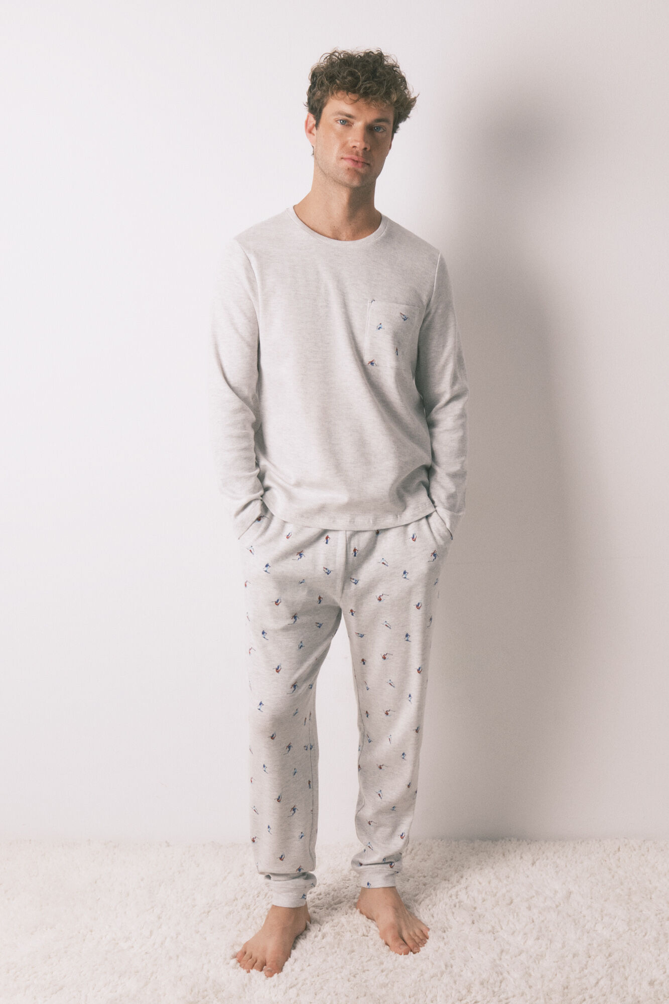 Women'secret Pijama largo hombre 100% algod&oacute;n gris ski