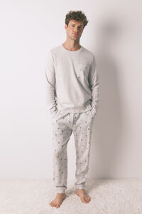 Women'secret Férfi hosszú pizsama 100% pamutból, szürke síkifutó