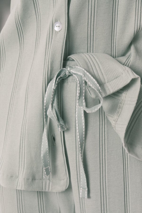 Women'secret Zelena rebrasta pamučna duga ko&scaron;ulja pidžama Zelena