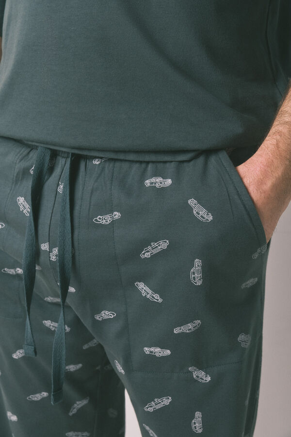 Women'secret Mu&scaron;ka duga pidžama 100% pamuk zelene boje sa motivom automobila Zelena