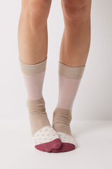 Women'secret Long brown and pink block socks pink