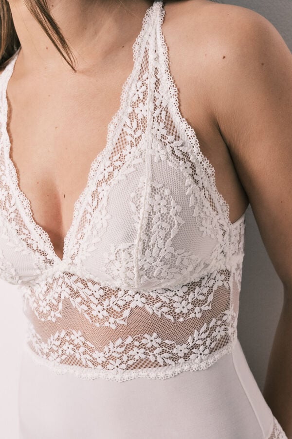 Women'secret Beli mikrofiber i čipkasti trouglasti bodi Braon