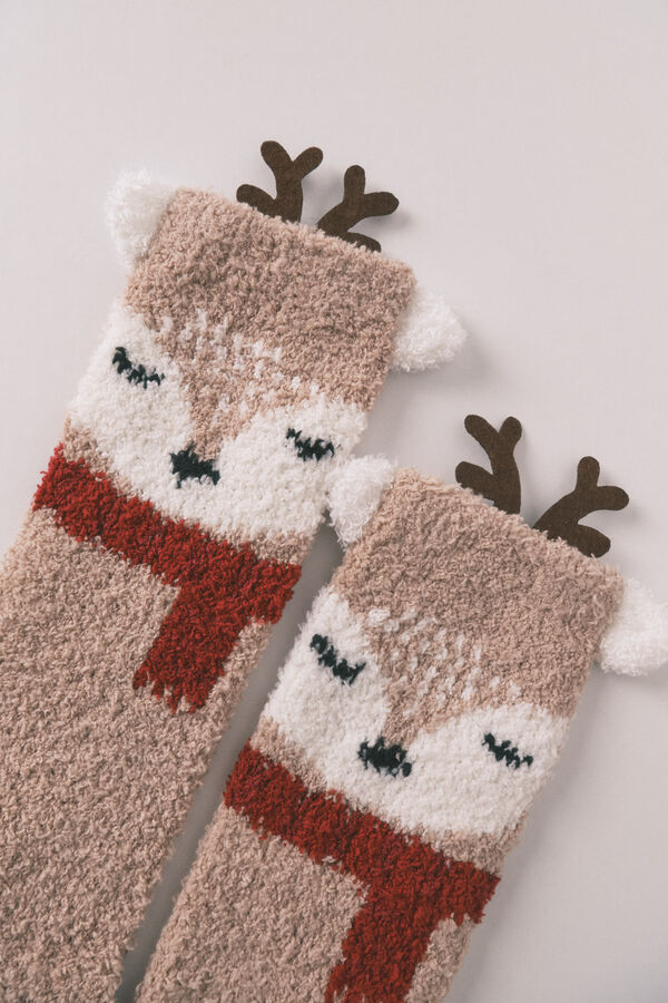 Women'secret Duge čarape sa 3D printom jelena Bež