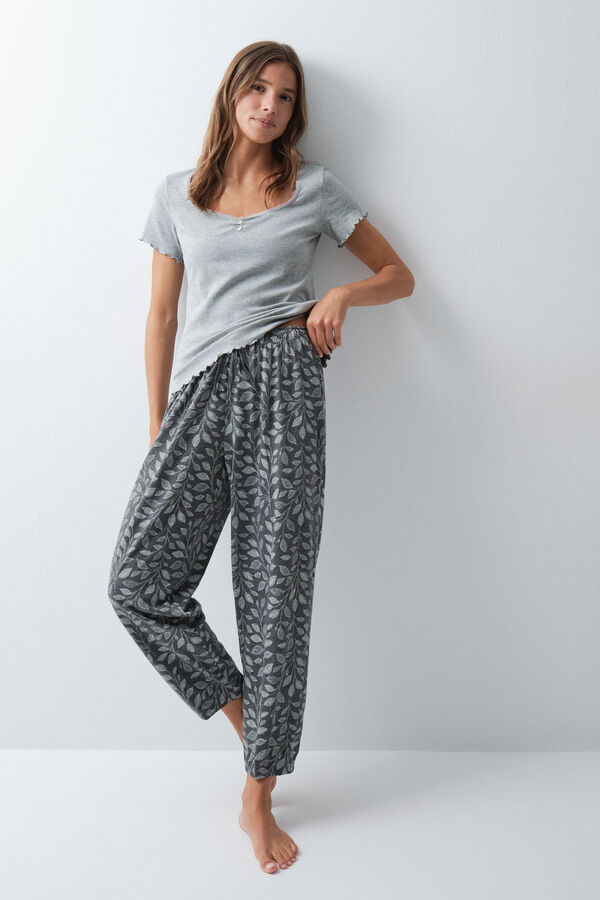 Women'secret Sive pamučne duge pufnaste pantalone Print