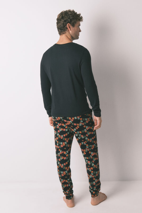 Women'secret Duga pidžama od 100% pamuka „Dan mrtvih“ u crnoj boji Crna