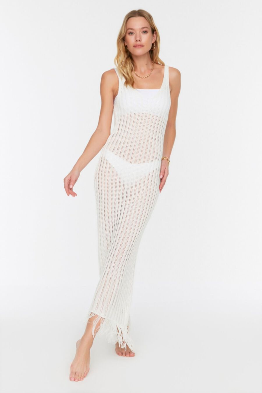 Vestido midi de punto sin mangas