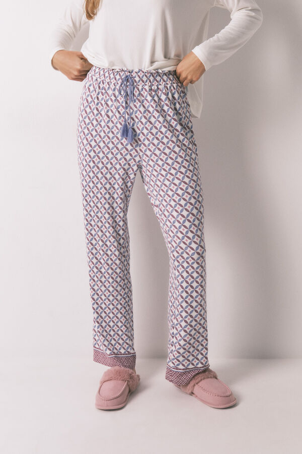 Women'secret Duge, &scaron;iroke plave pantalone od mekog pleten Print