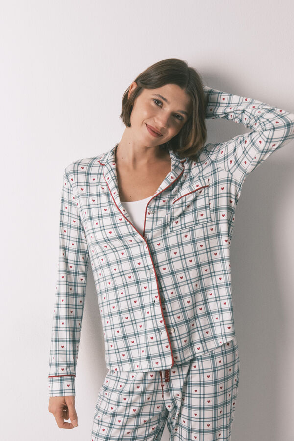 Women'secret Duga zelena ko&scaron;ulja pidžama ko&scaron;ulja sa kariranim printom Print