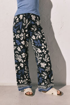 Women'secret Plave duge pantalone sa cvetnim printom