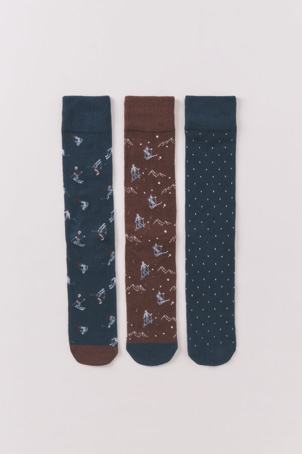 Women'secret Paket od 3 para dugih pamučnih skijaških čarapa Plava