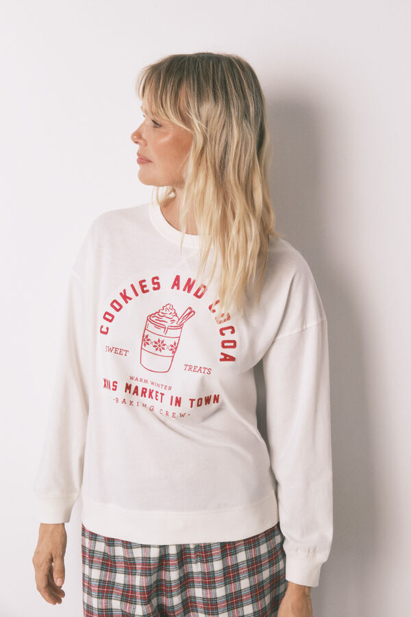 Women'secret Duga pidžama 100% pamuk karirana Bež