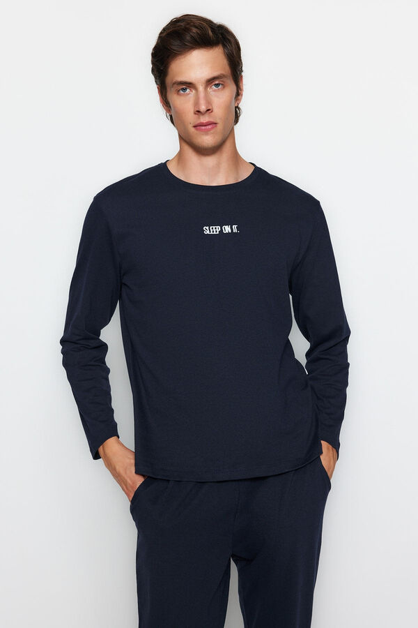 Trendyol Conjunto pijama largo liso azul "Sleep on it" azul