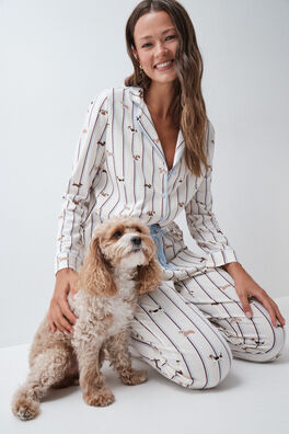 Pijama largo camisero rayas perros