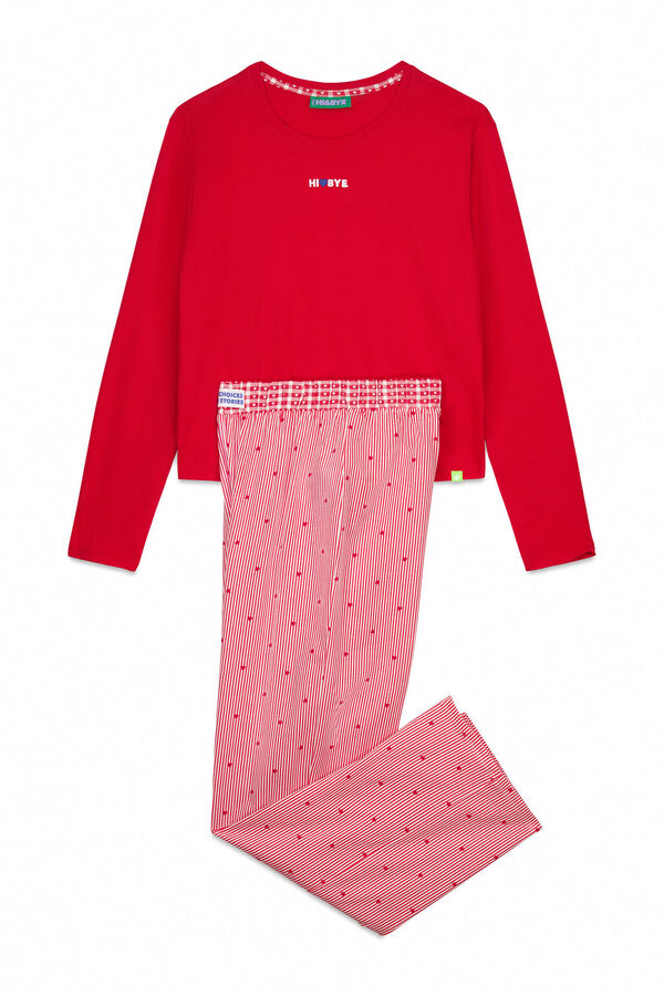 HI&BYE Duga pidžama pidžama sa crvenim pruge od 100% pamuka  Crvena