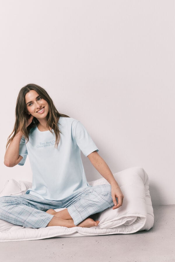 Women'secret Plava 100% pamučna karirana pidžama Plava