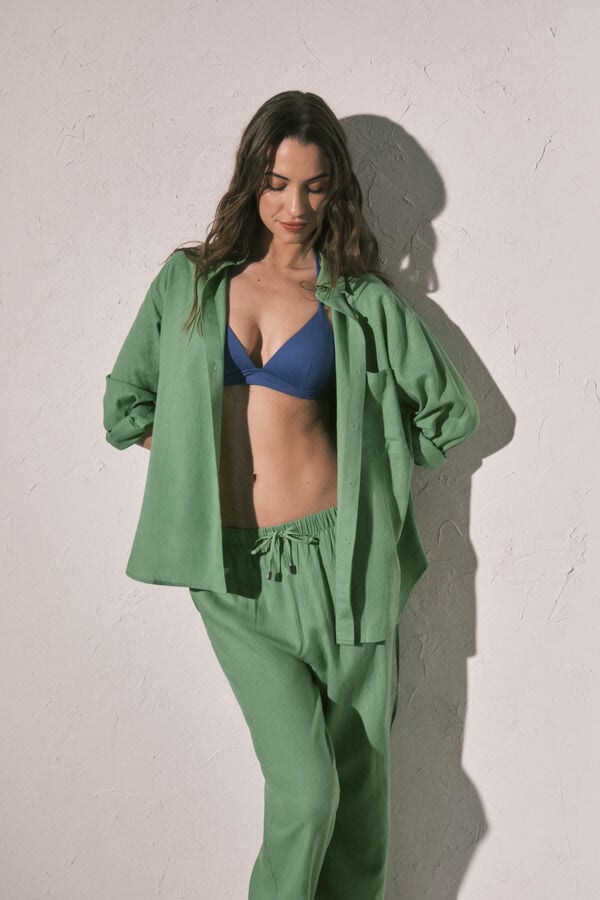 Women'secret Zelena lanena ko&scaron;ulja dugih rukava Zelena