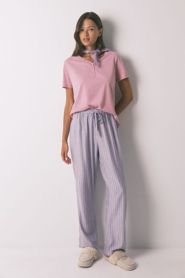 Women'secret Duge flanelske pantalone sa raznobojni pruge printom Plava