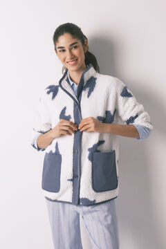 Women'secret Beli kratak kućni ogrtač od ve&scaron;tačkog jagnjećeg krzna sa printom ptica