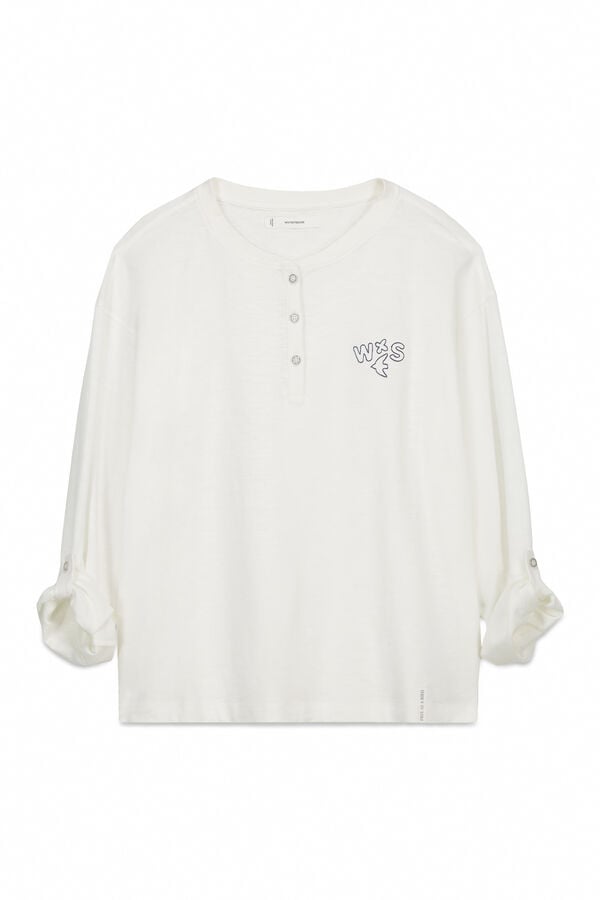 Women'secret Bela 100% pamučna majica dugih rukava Bež