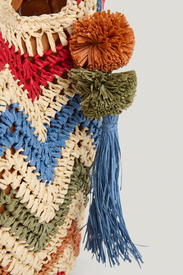 Pepe Jeans Striped raffia tote bag printed