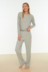 Trendyol Ribbed pyjamas set with elastic details and slogan in grey  Siva