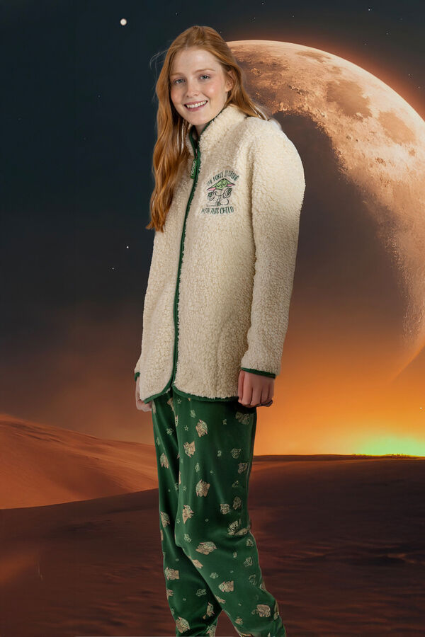 Admas Women's baby Yoda Mandalorian short shearling robe Bež