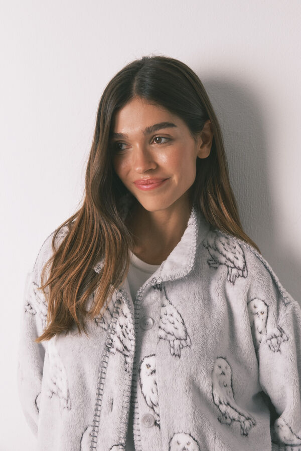 Women'secret Kratak kućni ogrtač od flisa sa sivim krznom "Hedwig" Siva