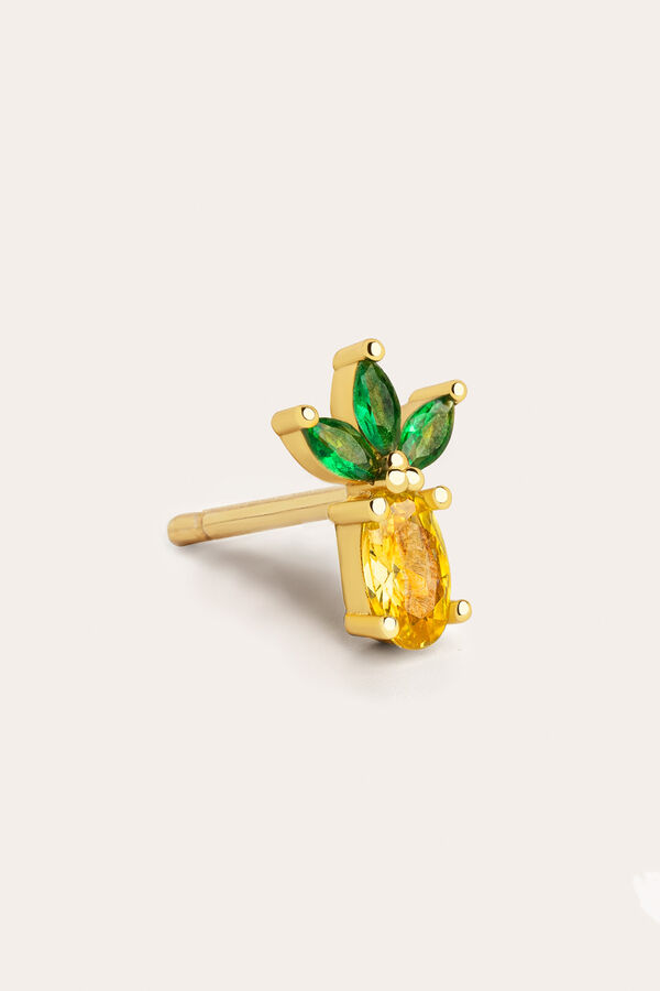Singularu Pendiente Suelto Tropical Pineapple Plata Ba&ntilde;o Oro amarillo