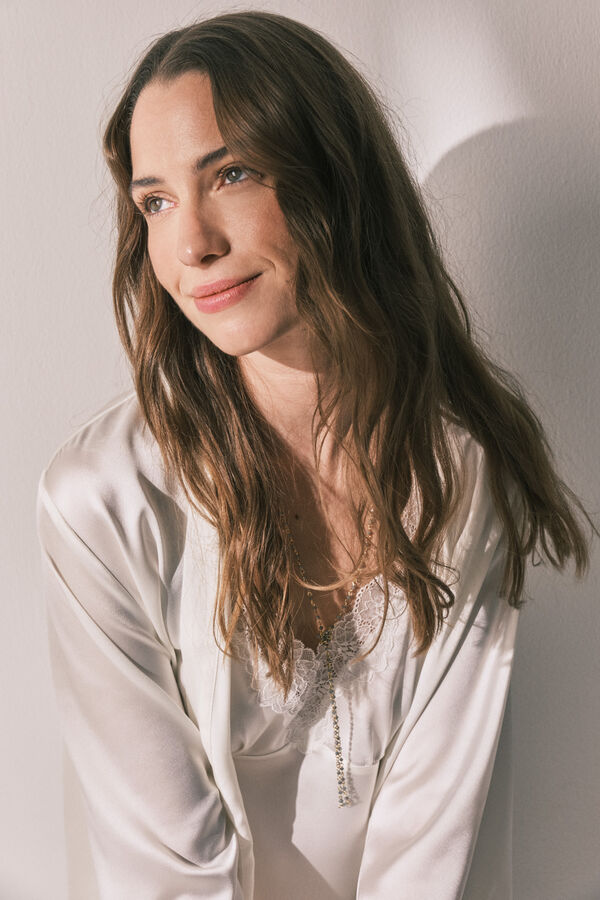 Women'secret Bež satenski dugi kućni ogrtač Bež