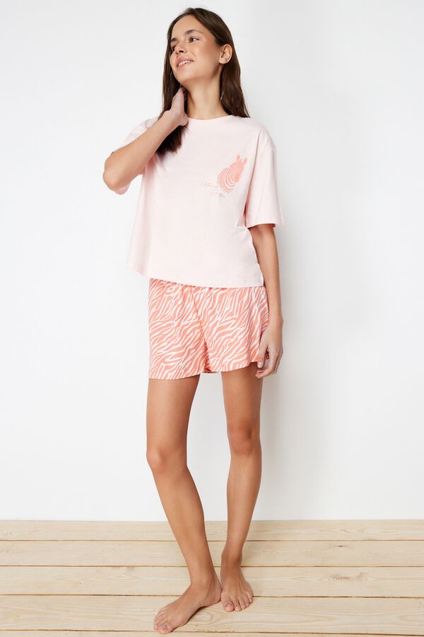 Trendyol Kurzer Pyjama-Set mit Animal-Print Rosa