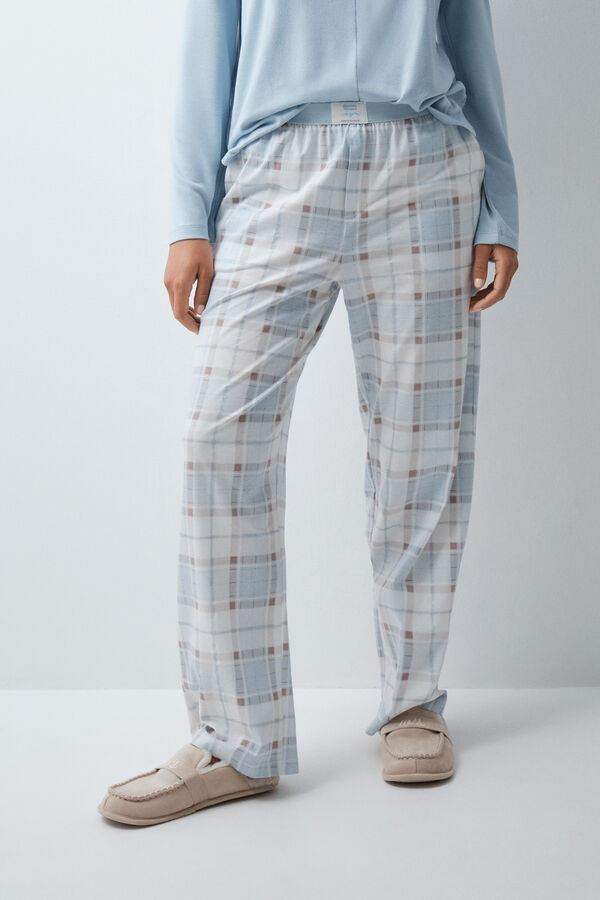 Women'secret Duge pamučne karirane pantalone Print