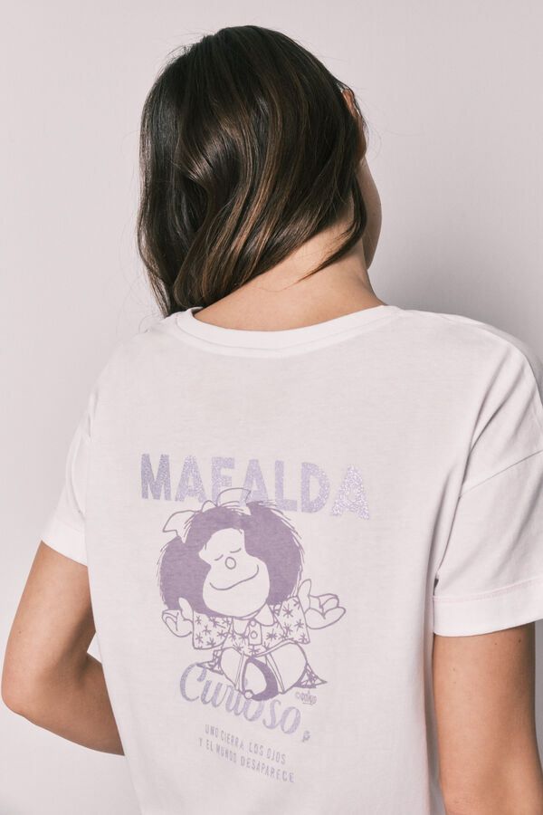 Women'secret Pamučna duga pidžama Mafalda na kvadrate Print
