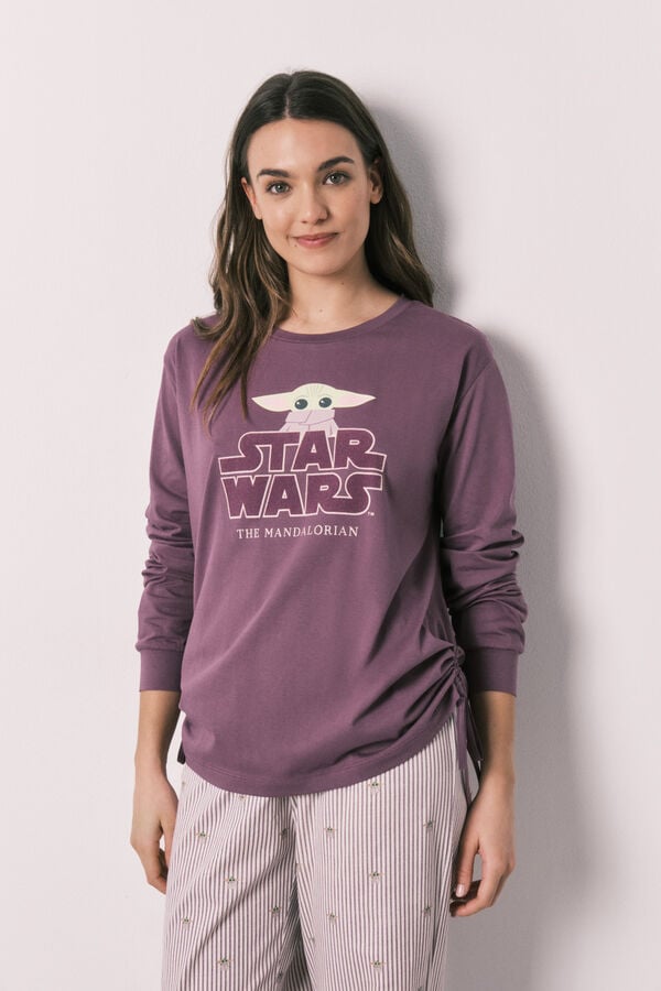 Women'secret Pamučna duga pidžama Grogu Ljubičasta