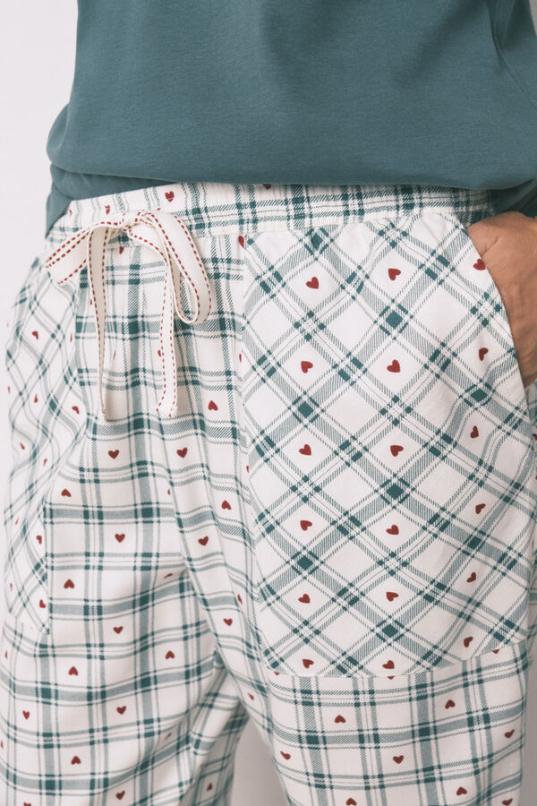 Women'secret Duge zelene karirane print pantalone Print