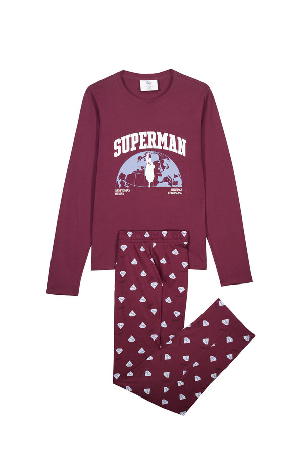 Women'secret Bordo pamučna duga pidžama Superman Bordo