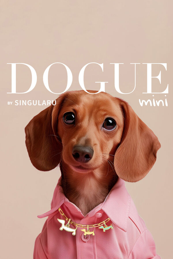 Singularu Mini Dachshund Dog Charm Enamel Sky Gold Plated printed