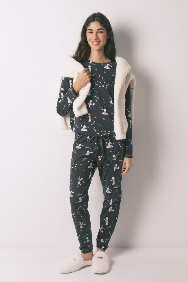 Women'secret Siva 100% pamučna duga pidžama El Principito Siva