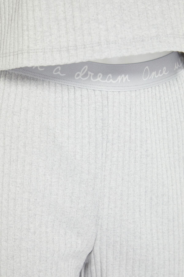 Trendyol Ribbed pyjamas set with elastic details and slogan in grey  Siva