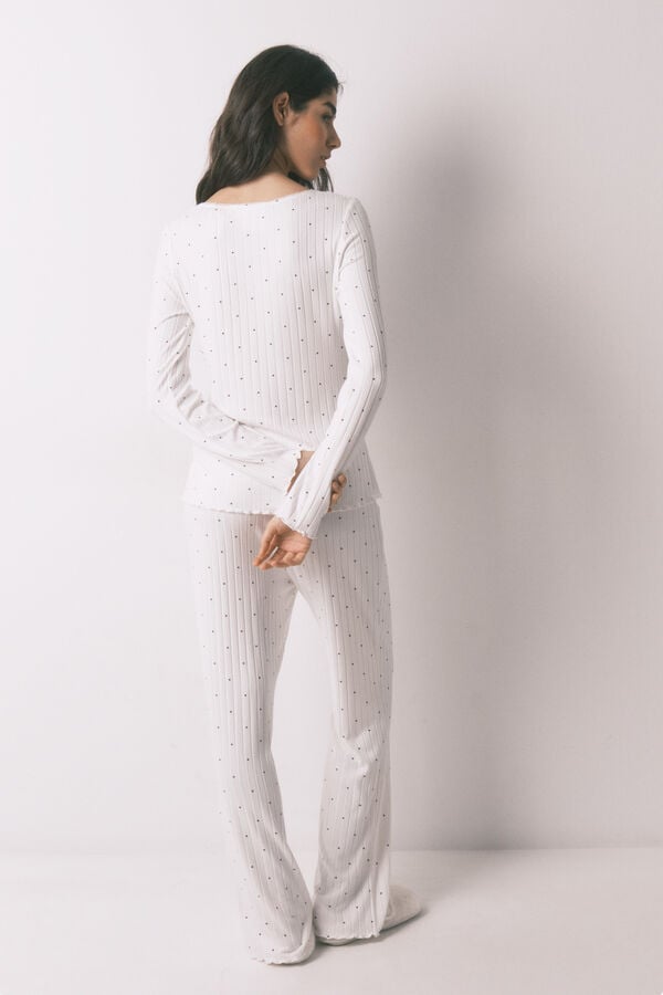 Women'secret Bela rebrasta duga pidžama sa printom zvezda Bež