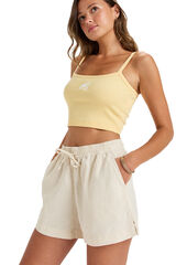 Roxy Short lino cintura el&aacute;stica beige