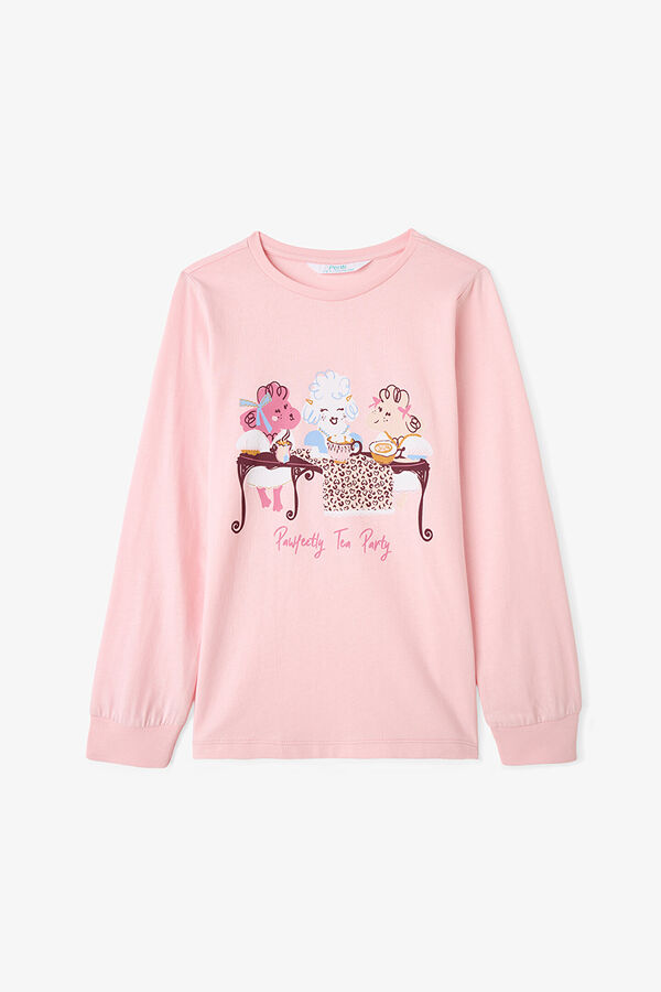 Penti Conjunto de pijama de manga comprida com estampado de leopardo para meninas, 2 peças estampado