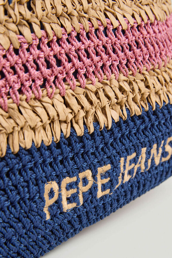 Pepe Jeans Striped raffia tote bag blue
