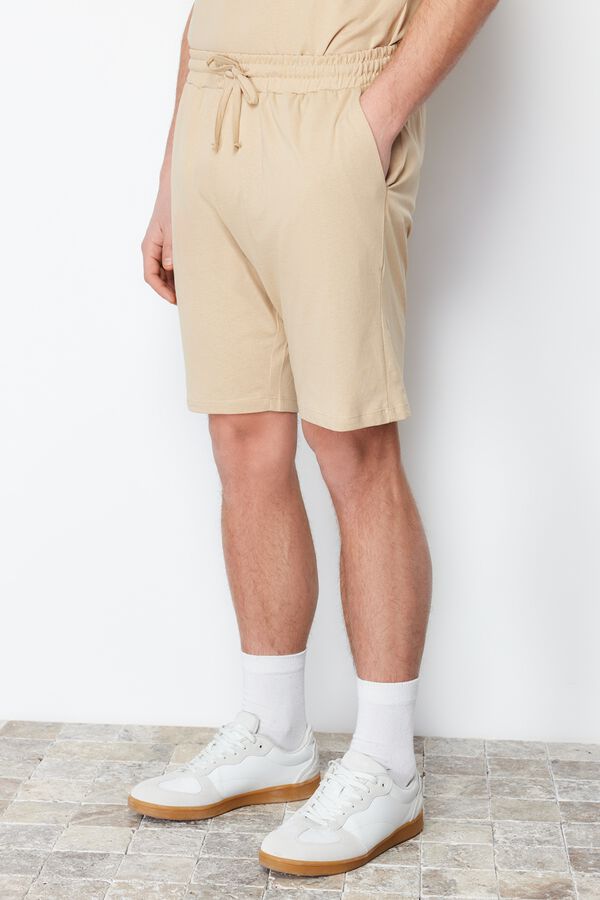 Trendyol Conjunto de pijama corto liso beige