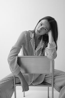 Pijama largo camisero rayas blanco y negro