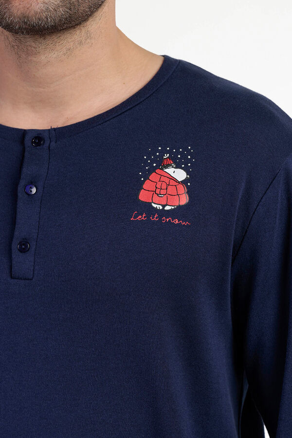 Admas Pijama largo Snoopy cuadros 100% algod&oacute;n azul